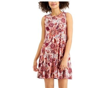 #498 NWT Style & Co. Sleeveless Floral Mini Dress in Orange and Burgundy